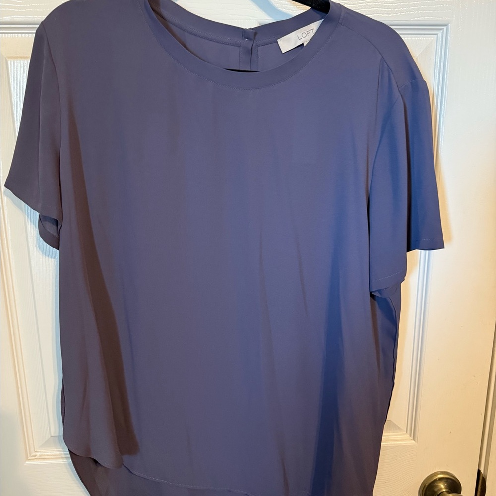 LOFT Blue Short Sleeve Relaxed Blouse